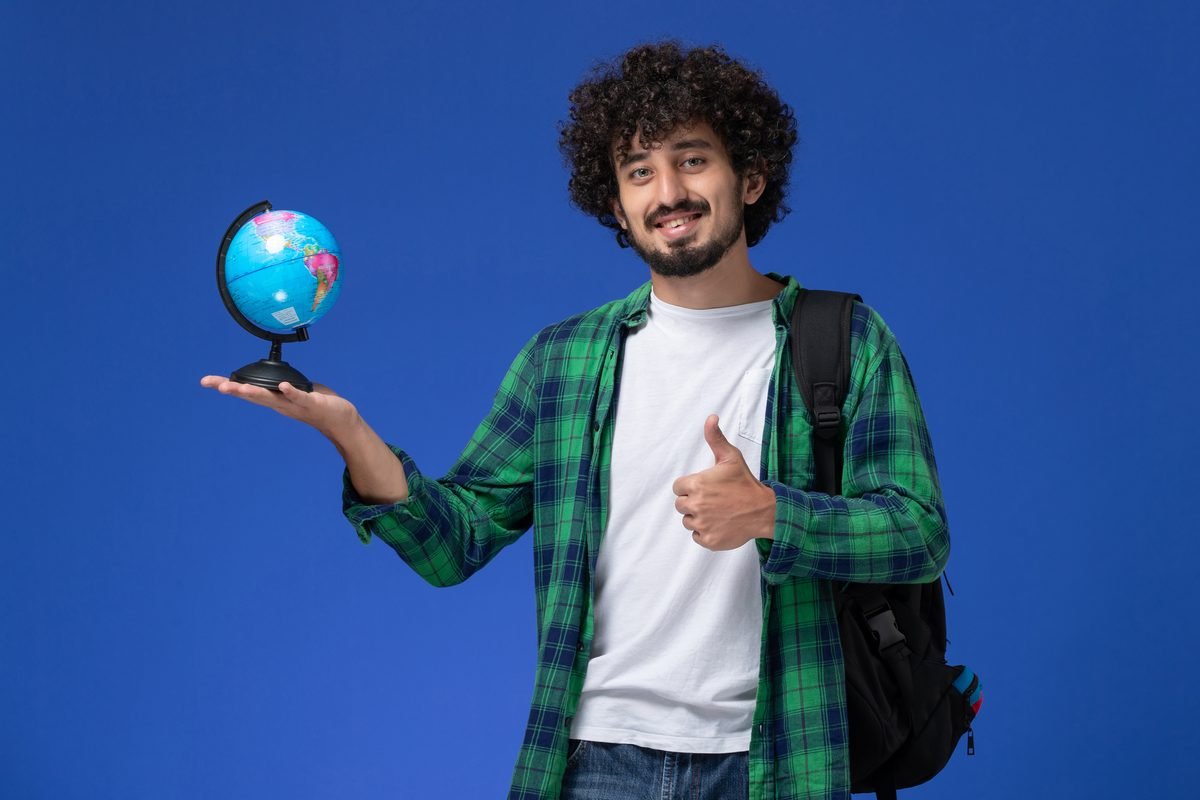 Student with globe